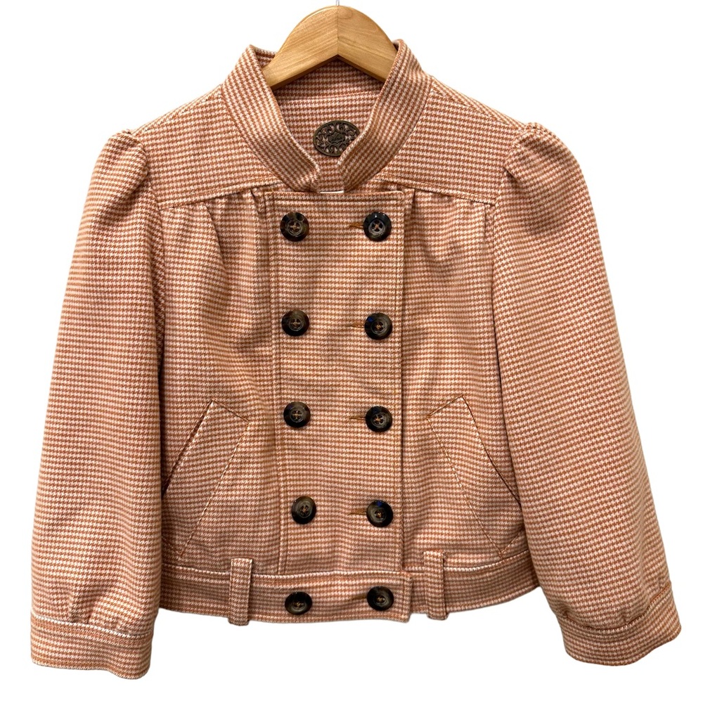 Anthropologie Idra Jacket Size 4 Earhart Houndstooth Bomber Coat Orange